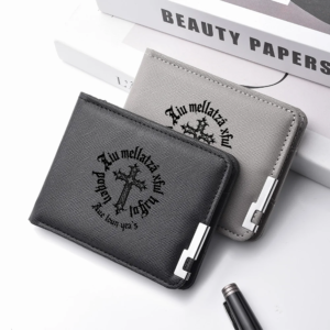 Menās Double-Fold Wallet With Cross-Letter Printed PU Leather Short Card Holder For Fashionable And Casual Use