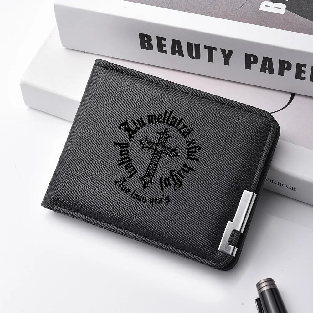Men's Double-Fold Wallet With Cross-Letter Printed PU Leather Short Card Holder For Fashionable And Casual Use