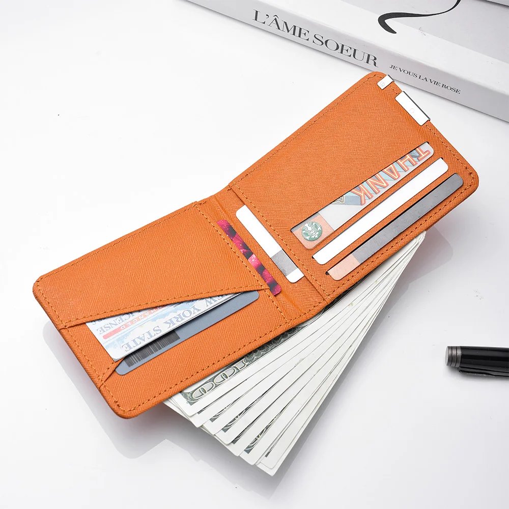 Men's Double-Fold Wallet With Cross-Letter Printed PU Leather Short Card Holder For Fashionable And Casual Use Men's Double-Fold Wallet With Cross-Letter Printed PU Leather Short Card Holder For Fashionable And Casual Use