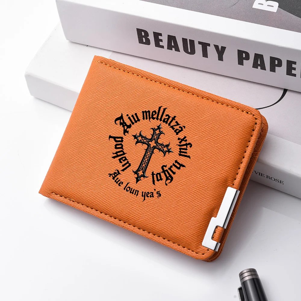 Men's Double-Fold Wallet With Cross-Letter Printed PU Leather Short Card Holder For Fashionable And Casual Use