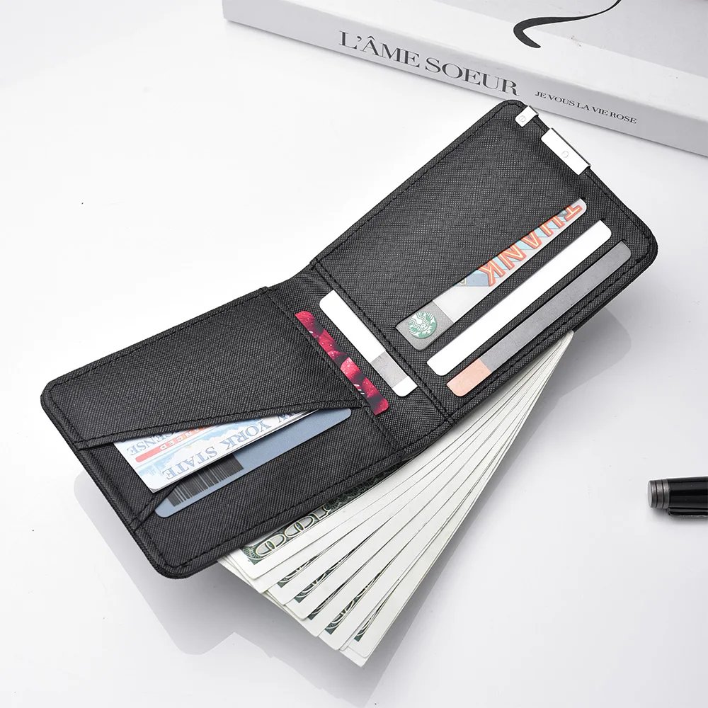 Men's Double-Fold Wallet With Cross-Letter Printed PU Leather Short Card Holder For Fashionable And Casual Use