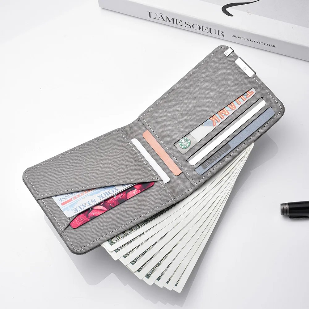 Men's Double-Fold Wallet With Cross-Letter Printed PU Leather Short Card Holder For Fashionable And Casual Use Men's Double-Fold Wallet With Cross-Letter Printed PU Leather Short Card Holder For Fashionable And Casual Use