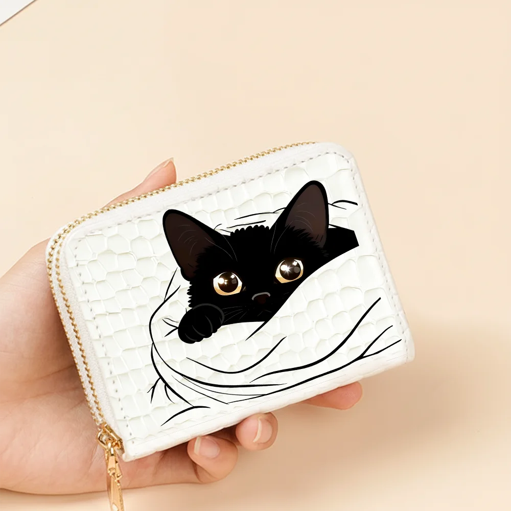 ZeAiLi Skull Black Rose Cat Cards Wallet Secure Double Zip Clutch PU Leather Purse with Card Slots Cartoon Storage Card Bag ZeAiLi Skull Black Rose Cat Cards Wallet Secure Double Zip Clutch PU Leather Purse with Card Slots Cartoon Storage Card Bag