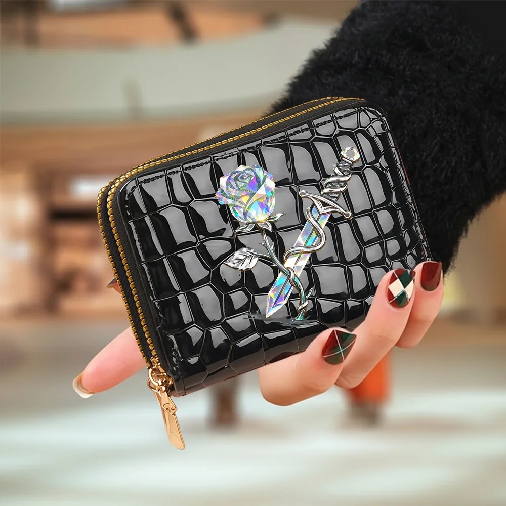 ZeAiLi Skull Black Rose Cat Cards Wallet Secure Double Zip Clutch PU Leather Purse with Card Slots Cartoon Storage Card Bag ZeAiLi Skull Black Rose Cat Cards Wallet Secure Double Zip Clutch PU Leather Purse with Card Slots Cartoon Storage Card Bag