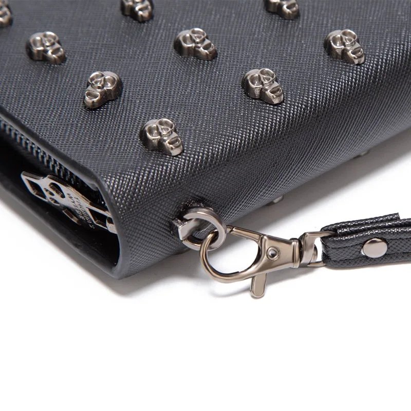 Women's Skull Head Black Handheld Long Wallet, Gothic Credit Card Clip Mobile Wallet, with Wrist Strap Women's Skull Head Black Handheld Long Wallet, Gothic Credit Card Clip Mobile Wallet, with Wrist Strap