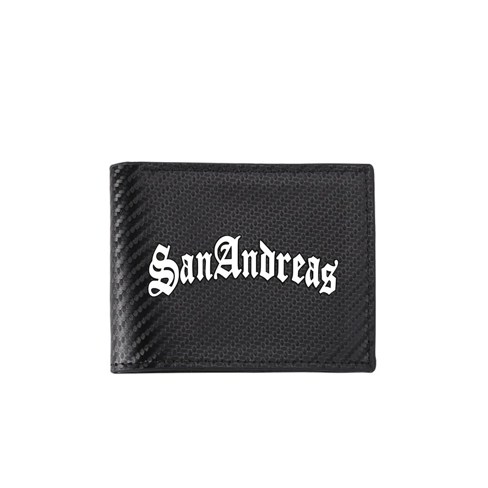 San Andreas Men Wallet Card Holder, Casual Business Style Printed Design, Classic Black Wallet with Bold Typography Pattern