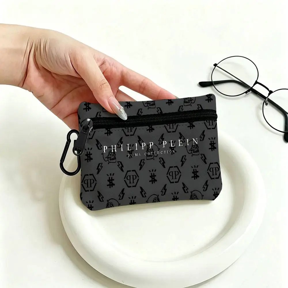 P-Philipp-Plein Flashy-Luxury Mini Oxford Cloth Coin Purse With Carabiner Hook Portable Key Card Wallet Small Zipper
