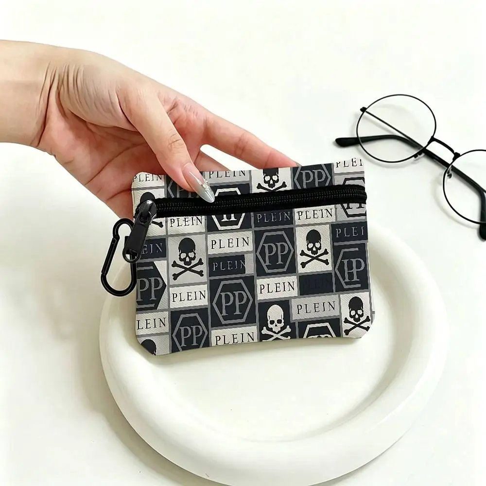 P-Philipp-Plein Flashy-Luxury Mini Oxford Cloth Coin Purse With Carabiner Hook Portable Key Card Wallet Small Zipper