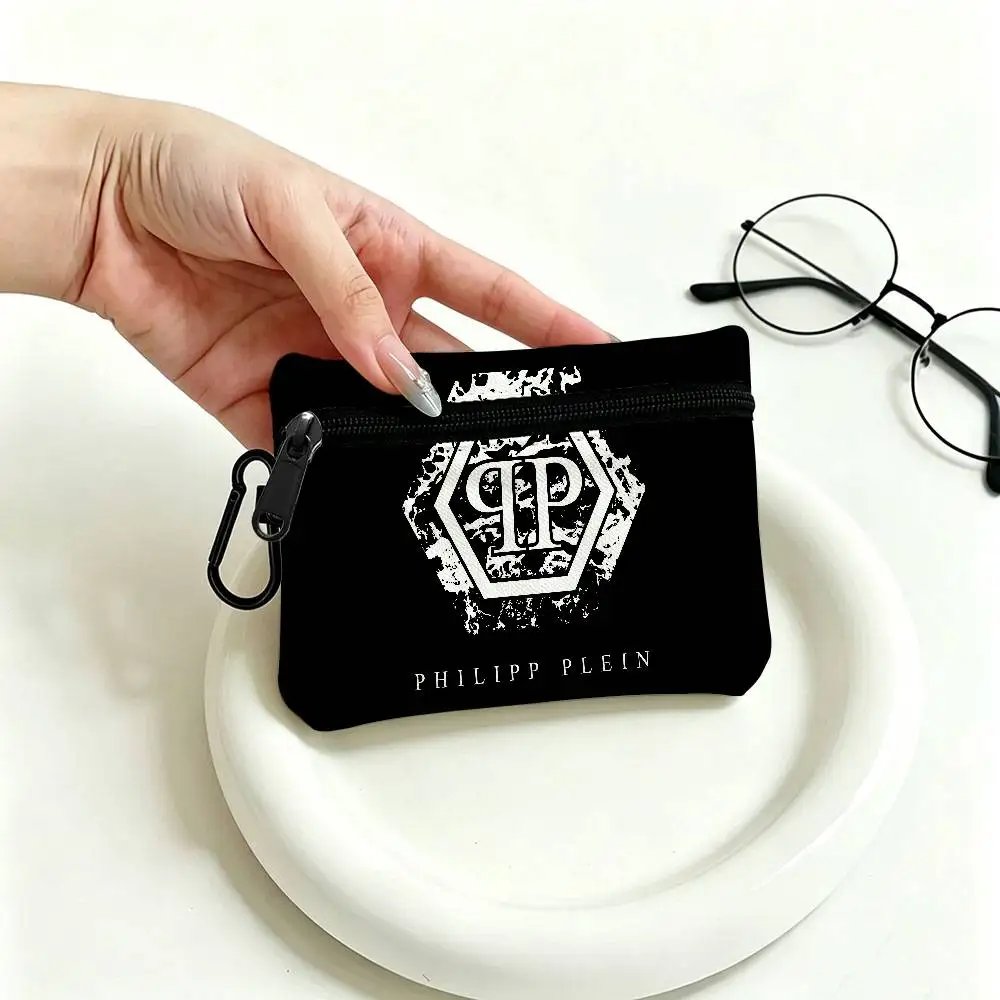 P-Philipp-Plein Flashy-Luxury Mini Oxford Cloth Coin Purse With Carabiner Hook Portable Key Card Wallet Small Zipper