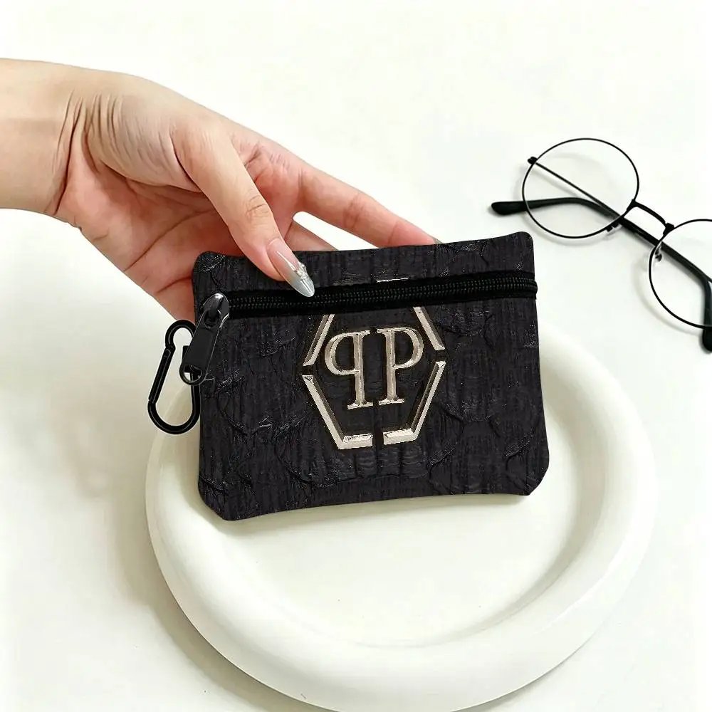 P-Philipp-Plein Flashy-Luxury Mini Oxford Cloth Coin Purse With Carabiner Hook Portable Key Card Wallet Small Zipper