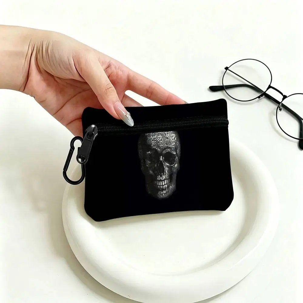 P-Philipp-Plein Flashy-Luxury Mini Oxford Cloth Coin Purse With Carabiner Hook Portable Key Card Wallet Small Zipper
