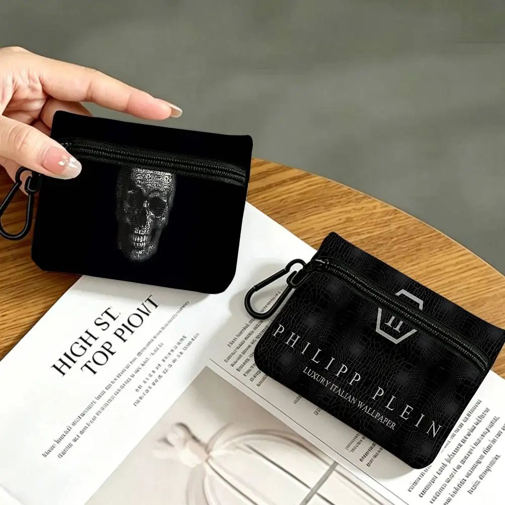 P-Philipp-Plein Flashy-Luxury Mini Oxford Cloth Coin Purse With Carabiner Hook Portable Key Card Wallet Small Zipper