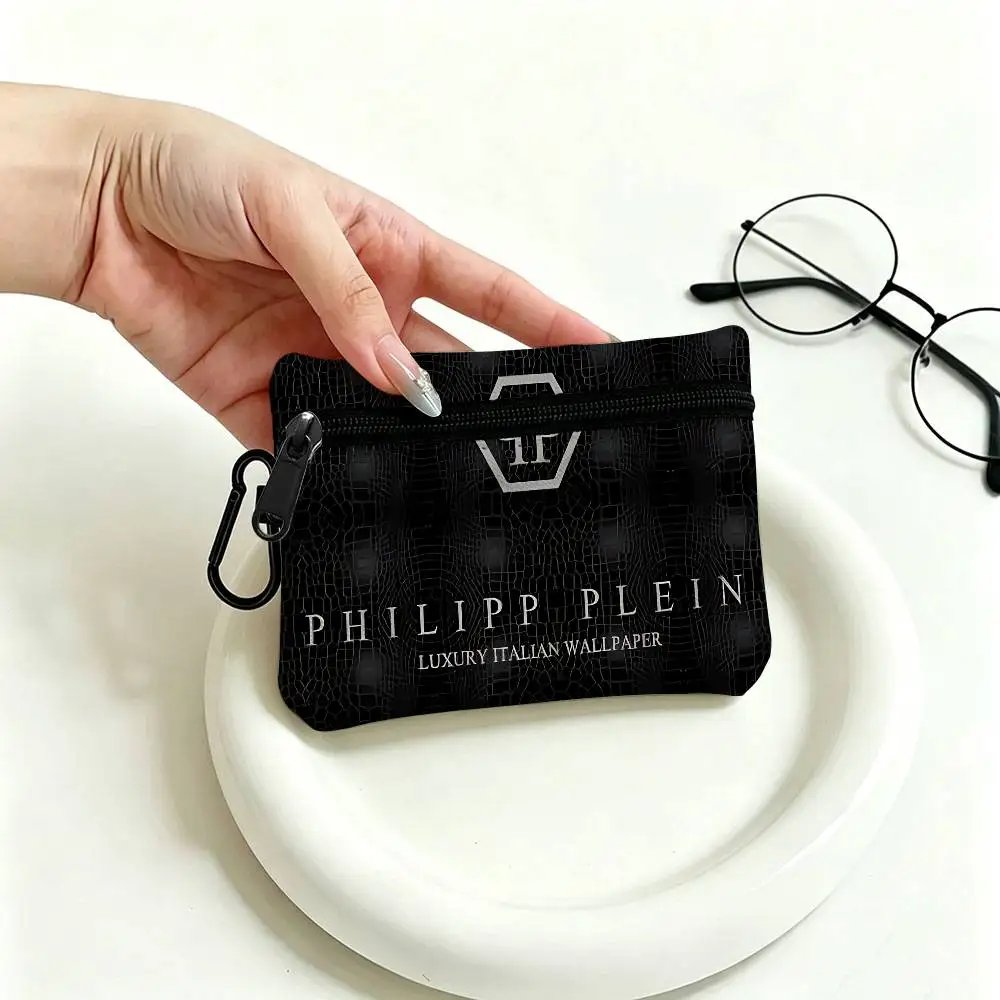 P-Philipp-Plein Flashy-Luxury Mini Oxford Cloth Coin Purse With Carabiner Hook Portable Key Card Wallet Small Zipper