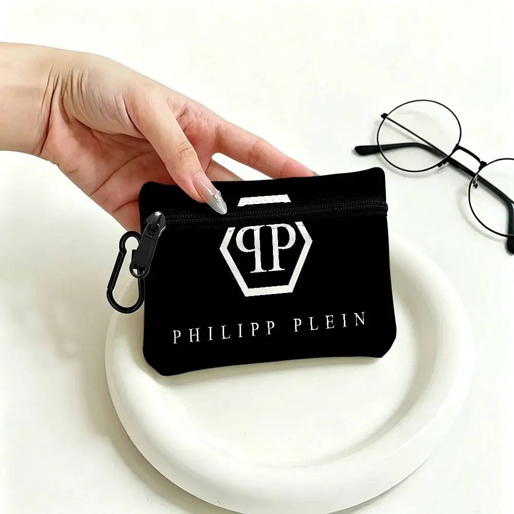 P-Philipp-Plein Flashy-Luxury Mini Oxford Cloth Coin Purse With Carabiner Hook Portable Key Card Wallet Small Zipper