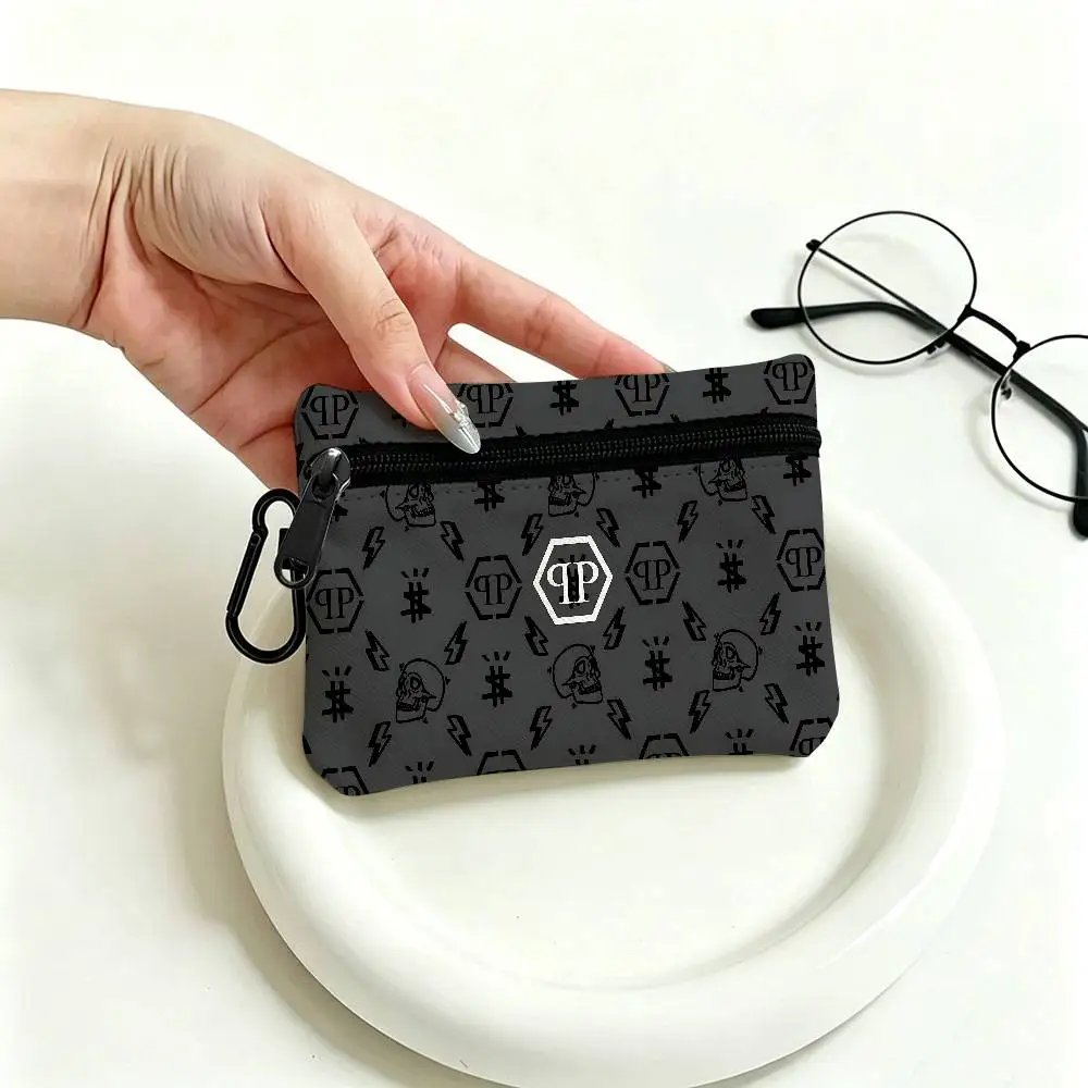 P-Philipp-Plein Flashy-Luxury Mini Oxford Cloth Coin Purse With Carabiner Hook Portable Key Card Wallet Small Zipper