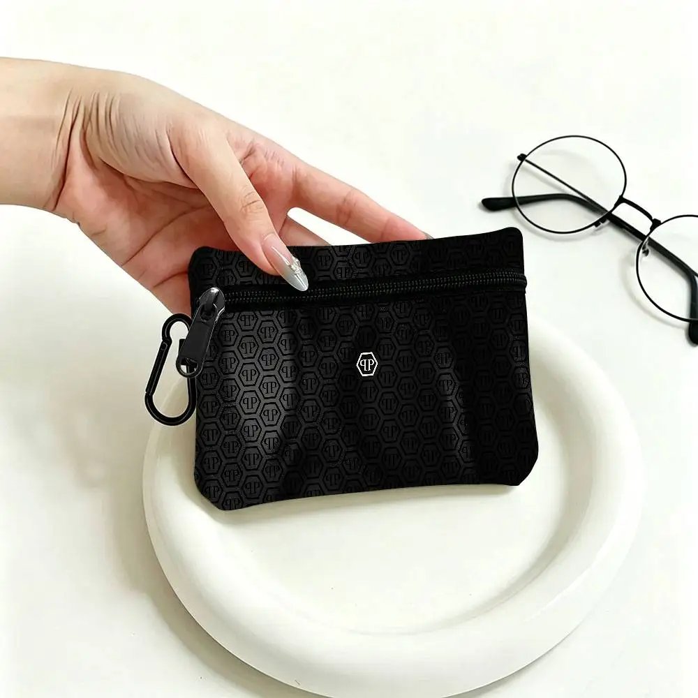 P-Philipp-Plein Flashy-Luxury Mini Oxford Cloth Coin Purse With Carabiner Hook Portable Key Card Wallet Small Zipper