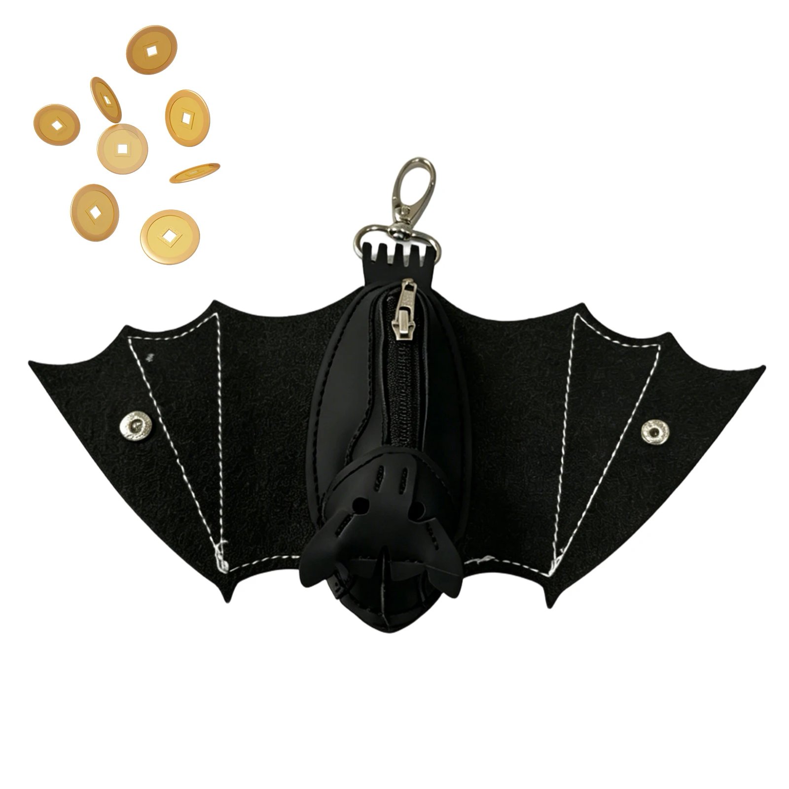 20cm PU Leather Bat Gothic Coin Purse with Foldable Wings Keychain Change Purse for Shopping Travel Work School Outdoor DailyUse