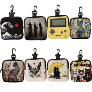 Durable Mini Coin Purse Artificial Leather Cat Print Wallet Waterproof Portable Earphone Bag Friends Gift