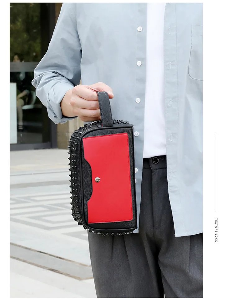 Stylish Biker-Inspired Studded Clutch Bag Men's Premium Wallet Travel Toiletry Bag Men's Handbag Halloween Gift Stylish Biker-Inspired Studded Clutch Bag Men's Premium Wallet Travel Toiletry Bag Men's Handbag Halloween Gift