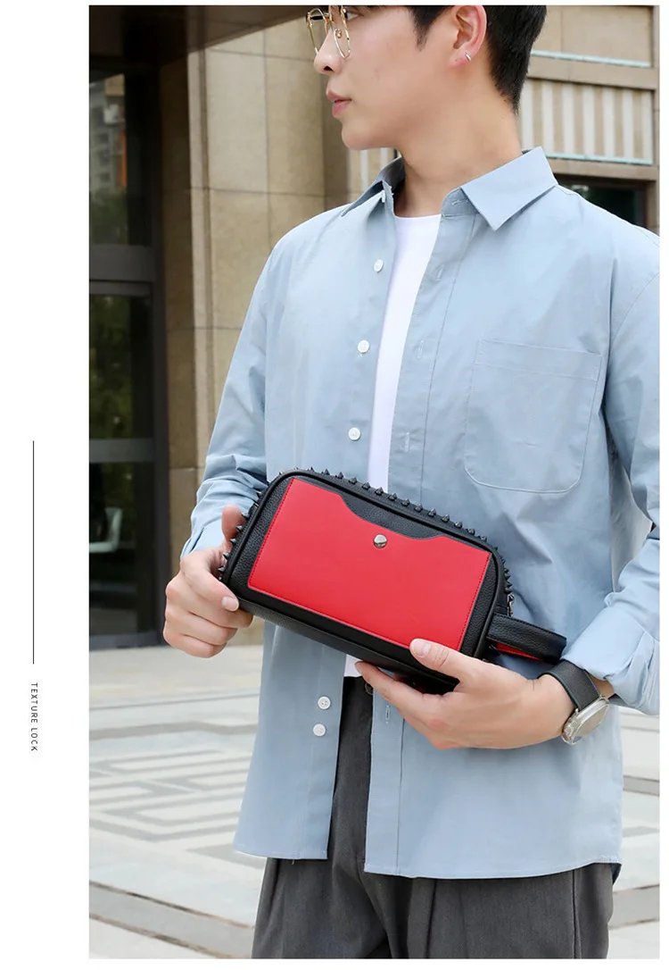 Stylish Biker-Inspired Studded Clutch Bag Men's Premium Wallet Travel Toiletry Bag Men's Handbag Halloween Gift Stylish Biker-Inspired Studded Clutch Bag Men's Premium Wallet Travel Toiletry Bag Men's Handbag Halloween Gift