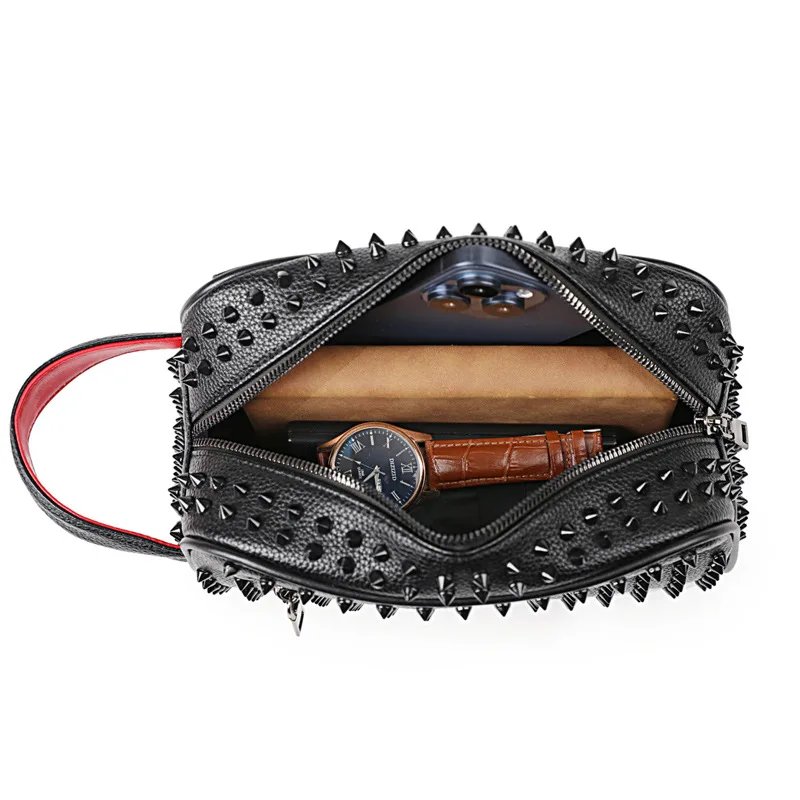 Stylish Biker-Inspired Studded Clutch Bag Men's Premium Wallet Travel Toiletry Bag Men's Handbag Halloween Gift