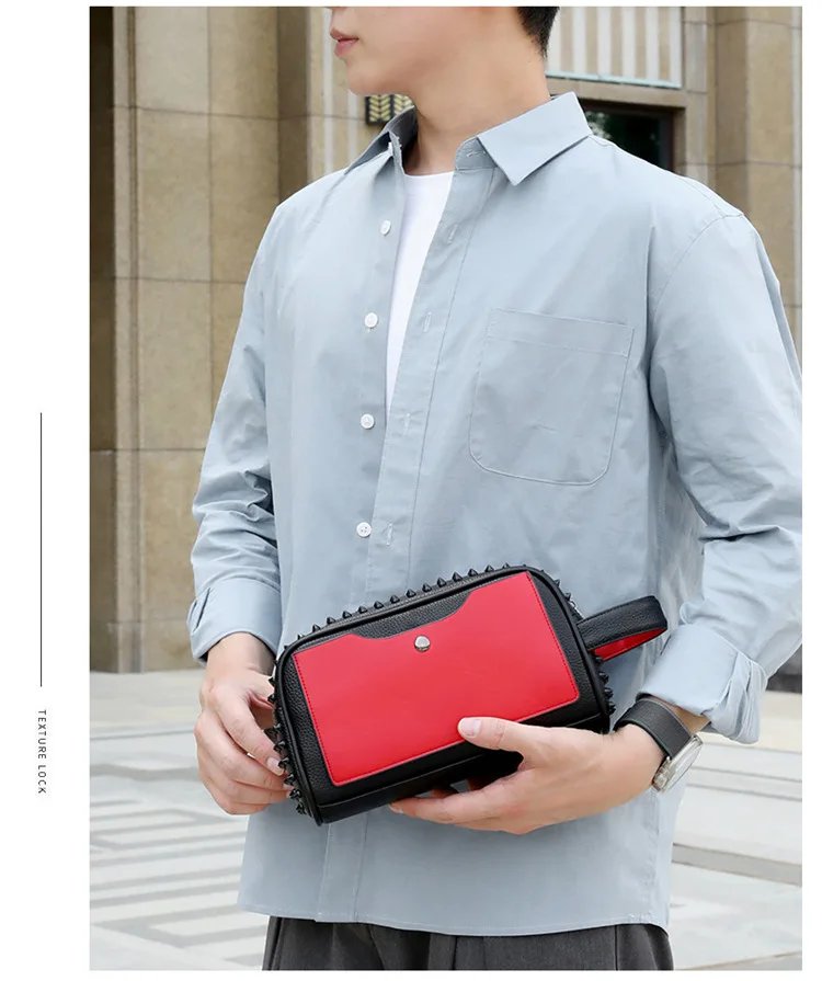 Stylish Biker-Inspired Studded Clutch Bag Men's Premium Wallet Travel Toiletry Bag Men's Handbag Halloween Gift Stylish Biker-Inspired Studded Clutch Bag Men's Premium Wallet Travel Toiletry Bag Men's Handbag Halloween Gift