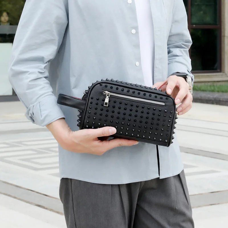 Stylish Biker-Inspired Studded Clutch Bag Men's Premium Wallet Travel Toiletry Bag Men's Handbag Halloween Gift