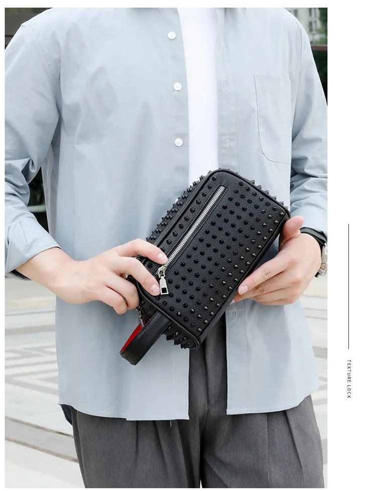 Stylish Biker-Inspired Studded Clutch Bag Men's Premium Wallet Travel Toiletry Bag Men's Handbag Halloween Gift Stylish Biker-Inspired Studded Clutch Bag Men's Premium Wallet Travel Toiletry Bag Men's Handbag Halloween Gift
