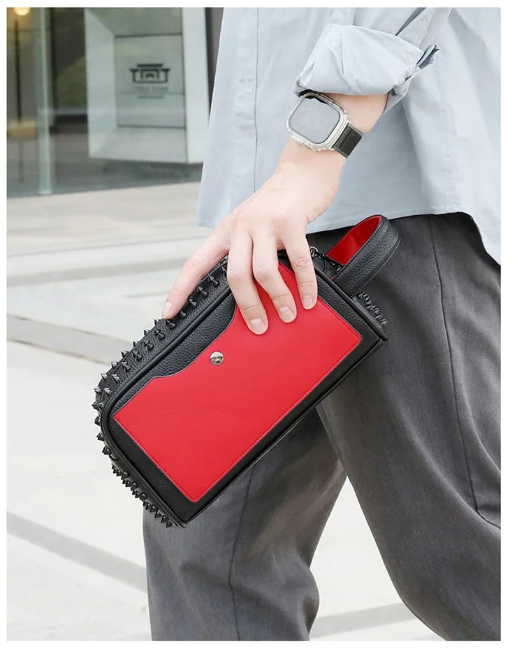 Stylish Biker-Inspired Studded Clutch Bag Men's Premium Wallet Travel Toiletry Bag Men's Handbag Halloween Gift