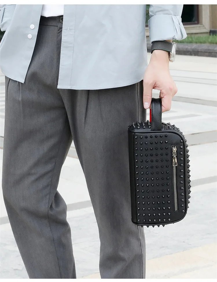 Stylish Biker-Inspired Studded Clutch Bag Men's Premium Wallet Travel Toiletry Bag Men's Handbag Halloween Gift Stylish Biker-Inspired Studded Clutch Bag Men's Premium Wallet Travel Toiletry Bag Men's Handbag Halloween Gift