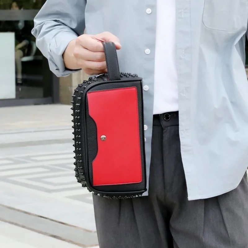 Stylish Biker-Inspired Studded Clutch Bag Men's Premium Wallet Travel Toiletry Bag Men's Handbag Halloween Gift