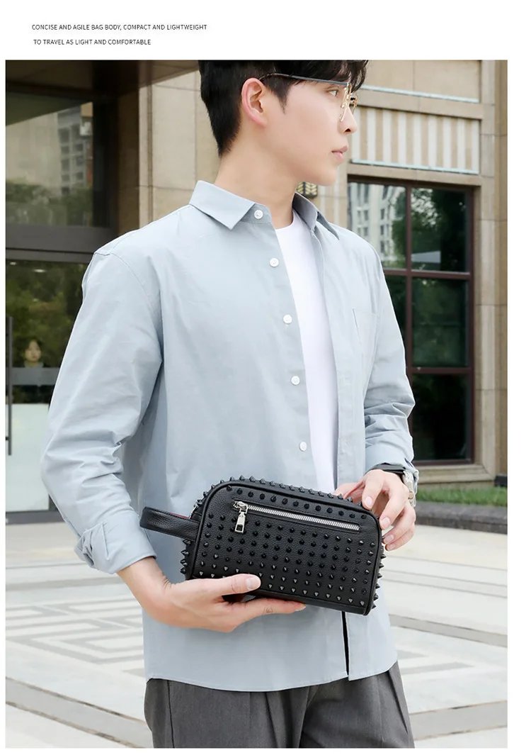 Stylish Biker-Inspired Studded Clutch Bag Men's Premium Wallet Travel Toiletry Bag Men's Handbag Halloween Gift Stylish Biker-Inspired Studded Clutch Bag Men's Premium Wallet Travel Toiletry Bag Men's Handbag Halloween Gift