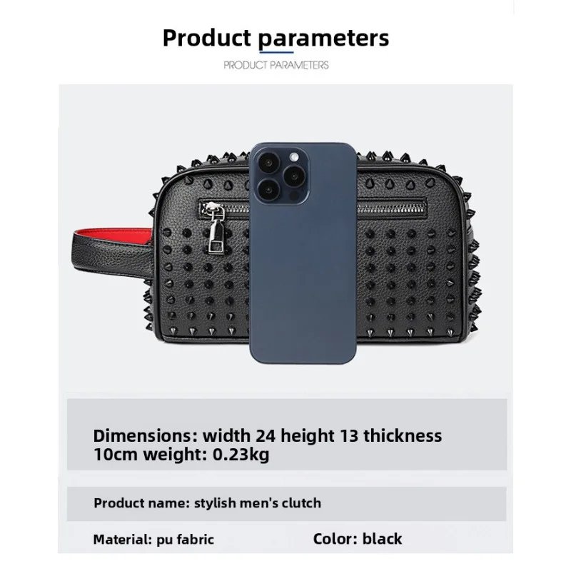 Stylish Biker-Inspired Studded Clutch Bag Men's Premium Wallet Travel Toiletry Bag Men's Handbag Halloween Gift
