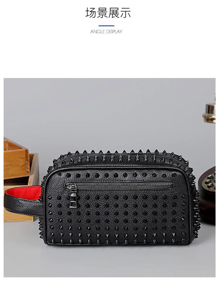 Stylish Biker-Inspired Studded Clutch Bag Men's Premium Wallet Travel Toiletry Bag Men's Handbag Halloween Gift Stylish Biker-Inspired Studded Clutch Bag Men's Premium Wallet Travel Toiletry Bag Men's Handbag Halloween Gift