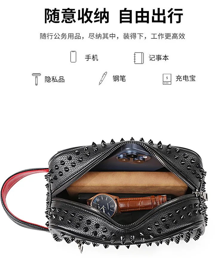 Stylish Biker-Inspired Studded Clutch Bag Men's Premium Wallet Travel Toiletry Bag Men's Handbag Halloween Gift Stylish Biker-Inspired Studded Clutch Bag Men's Premium Wallet Travel Toiletry Bag Men's Handbag Halloween Gift