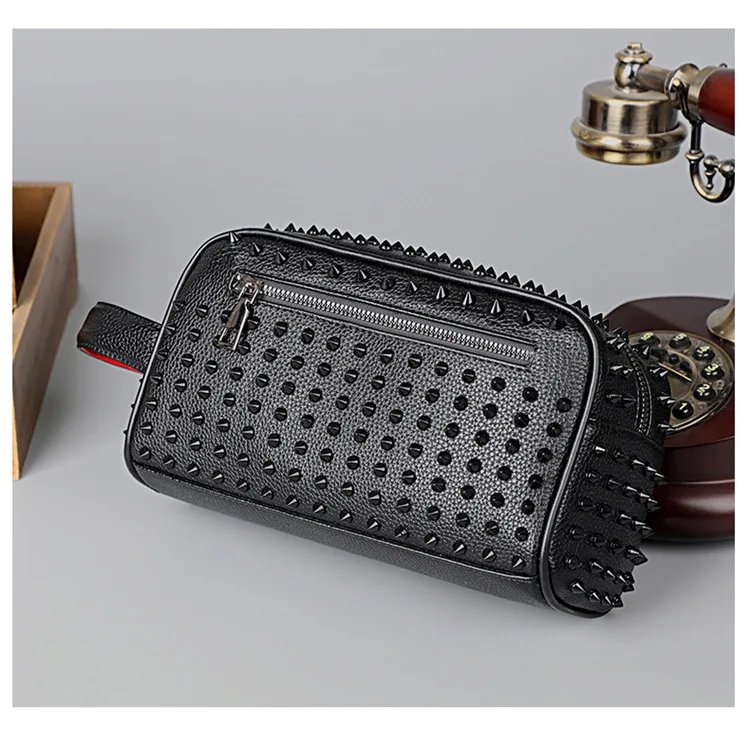 Stylish Biker-Inspired Studded Clutch Bag Men's Premium Wallet Travel Toiletry Bag Men's Handbag Halloween Gift Stylish Biker-Inspired Studded Clutch Bag Men's Premium Wallet Travel Toiletry Bag Men's Handbag Halloween Gift